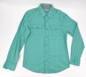 Guess Shirt Mens Small Green Long Sleeve Button Snap Pocket Designer